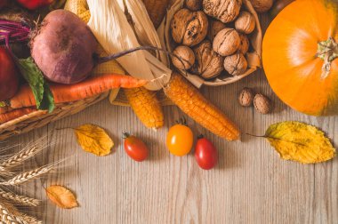 Hasat, Sonbahar. Şükran kavramı ile natürmort. 