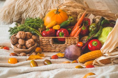 Hasat, Sonbahar. Şükran kavramı ile natürmort. 