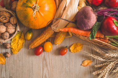 Hasat, Sonbahar. Şükran kavramı ile natürmort. 