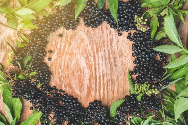 Ahşap bir arka planda meyve siyah mürver (Sambucus nigra). Yaşlı, siyah yaşlı.