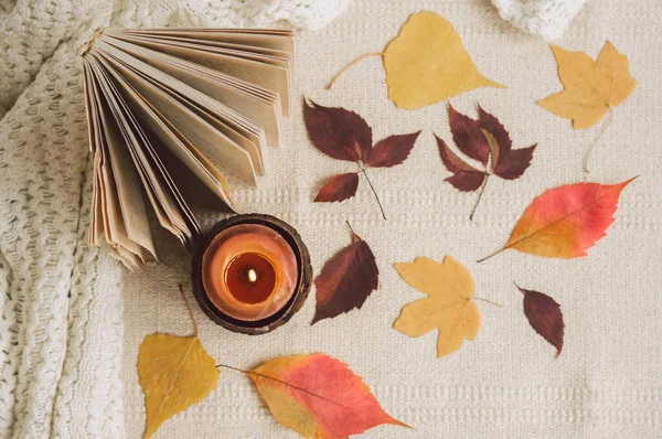 Autumn decor. Read, Rest. Cozy autumn or winter concept — Stock Photo, Image