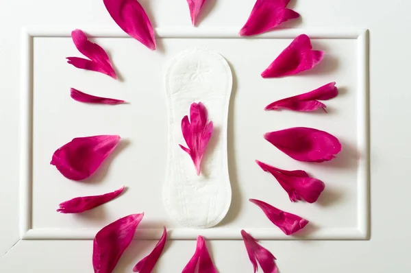 Conceito do período menstrual. Almofadas femininas brancas higiénicas. Menstruação, proteção — Fotografia de Stock