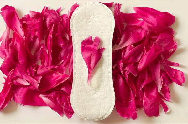 Conceito do período menstrual. Almofadas femininas brancas higiénicas. Menstruação, proteção — Fotografia de Stock