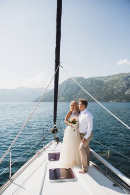 Düğün çift deniz, Karadağ yelken Lüks Yat üzerinde