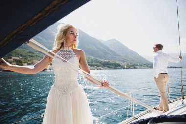 Düğün çift deniz, Karadağ yelken Lüks Yat üzerinde