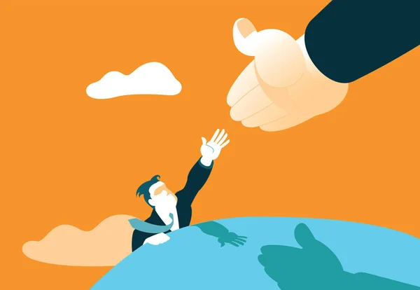 Hand helps to climb to the top. Achieving success — Stock Vector