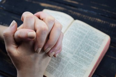 bir kız üzerinde holy bible dua ediyor.