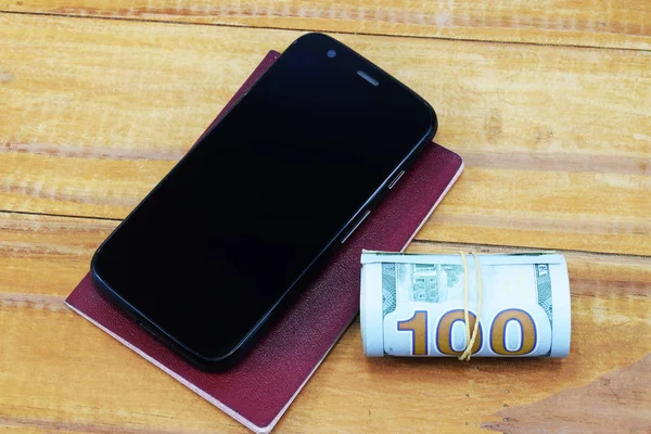 cell phone, passport and money for vacation