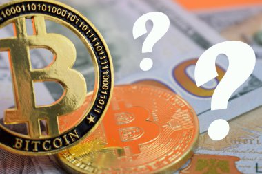 Kripto Döviz, dolar ve bitcoin birlikte bir yer için bir yazıt ile bir turuncu arka planda yalan