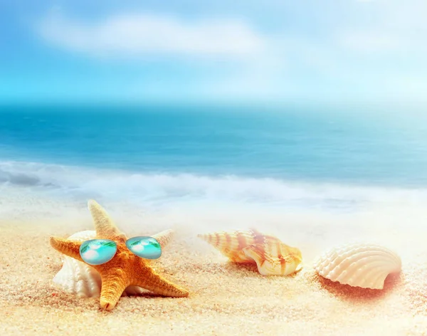 Praia Verão Starfish Óculos Sol Costa — Fotografia de Stock