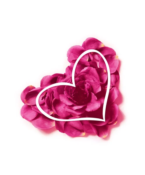 Valentines Day Heart Made Rose Petals Isolated White Background — Stock Photo, Image