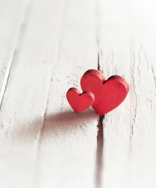 Röda Hjärtan Trä Bakgrund Alla Hjärtans Dag — Stockfoto