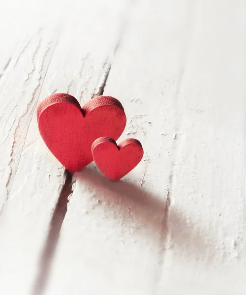 Červené Srdce Dřevěné Pozadí Valentinky Den — Stock fotografie