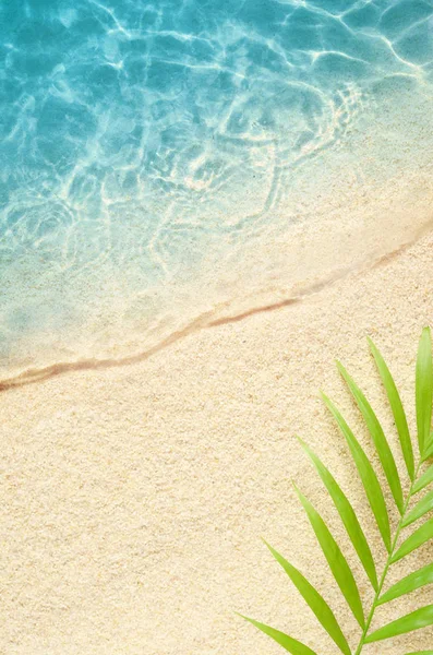 Schöner Strand mit weißen Sandpalmenblättern und klarem blauen Meer. Ansicht von oben — Stockfoto