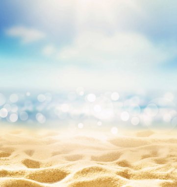 Yaz plaj arka plan. Kum, deniz ve gökyüzü.