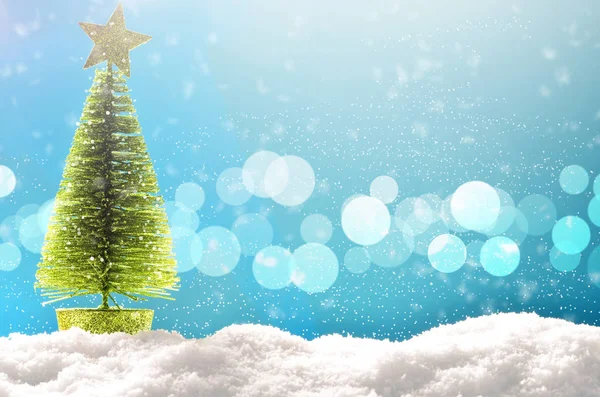 Merry christmas and happy new year greeting background with copy-space. Winter background with snow and christmas light.