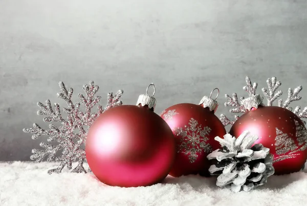 Palle Natale Fiocco Neve Sfondo Bianco Grigio Inverno — Foto Stock