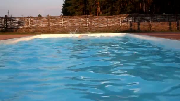 Hombre Blanco Salta Nada Piscina — Vídeo de stock