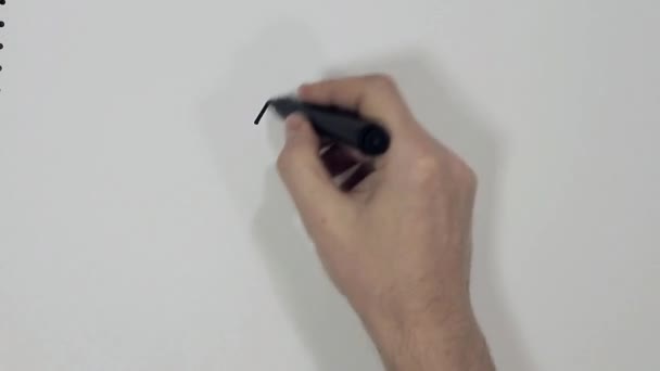 Ręka Mężczyzna Białym Tle Zapisuje Datę Walentynki Czarnego Markera — Wideo stockowe