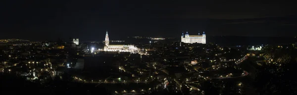 Ночной Панорамный Вид Древний Город Толедо Испании — стоковое фото
