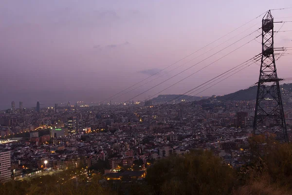 electrical network is starting to illuminate barcelona city