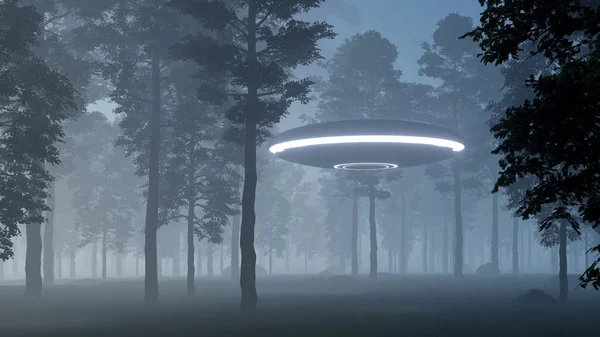 Ilustração Contato Com Ufo Floresta — Fotografia de Stock