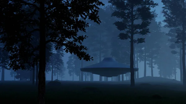 Illustratie Contact Met Ufo Het Bos Rechtenvrije Stockfoto's