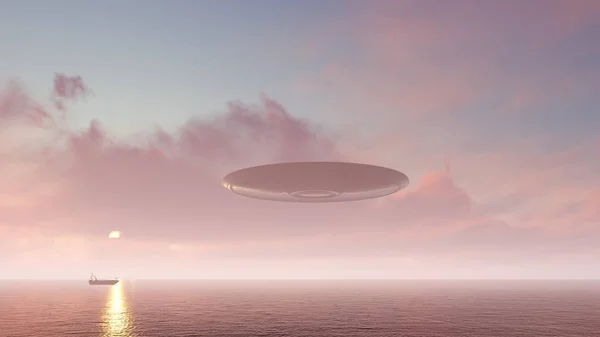 Renderizar Ufo Acima Oceano — Fotografia de Stock