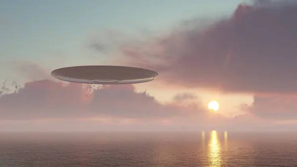 Renderizar Ufo Acima Oceano — Fotografia de Stock