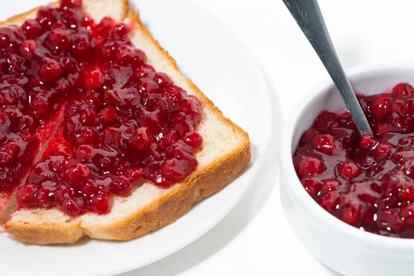 Toast Sweet Cranberry Jam Closeup Top View — Stock Photo, Image