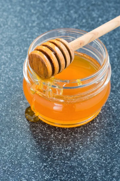 Jar Fragrant Honey Vertical Top View — Stock Photo, Image