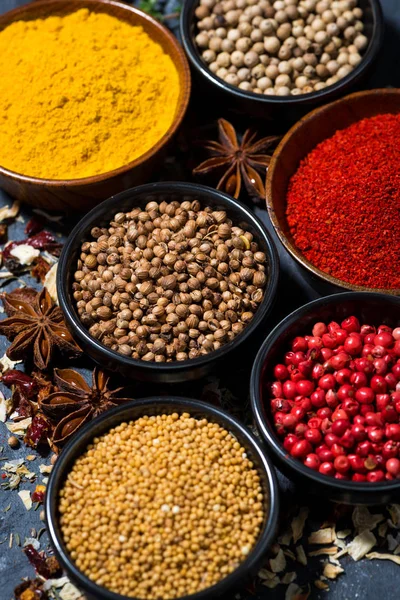 Aromatic Oriental Spices Assortment Vertical Top View — Stock Photo, Image