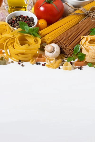 Assortment Pasta Ingredients Vertical Top View — Stock Photo, Image