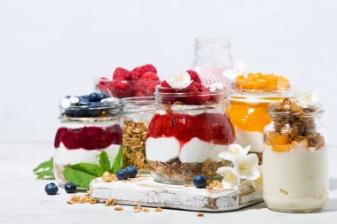 tatlılar müsli, taze meyveler ve meyve kavanoz, yatay