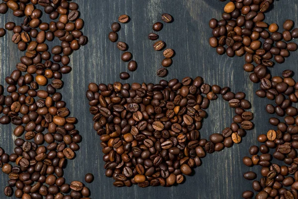 Cup Coffee Beans Wooden Background Concept Photo Closeup Horizontal — Stock Photo, Image