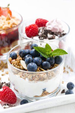 Gözlük, dikey, closeup taze meyveleri tatlı tatlılar