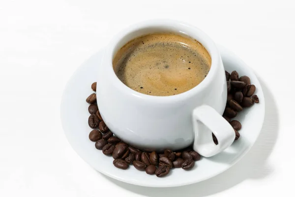 Morgon Mugg Kaffe Vit Bakgrund Ovanifrån Horisontell — Stockfoto