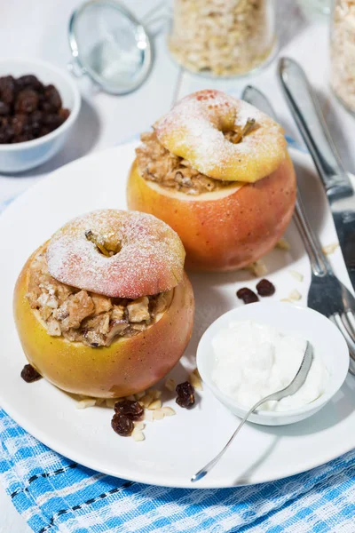 Hälsosam Frukost Havremjöl Bakad Apple Ovanifrån — Stockfoto