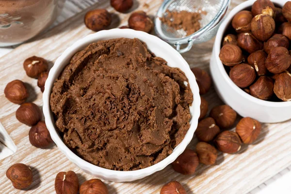 Hausgemachte Schokolade Nuss Paste Von Oben Horizontal — Stockfoto