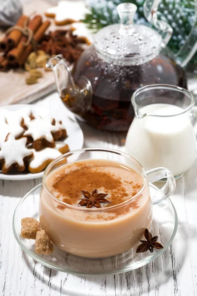 Taza Masala Galletas Navidad Sobre Fondo Blanco Vista Superior —  Fotos de Stock