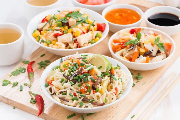 Lunch Noodles Vegetables Greens Fried Rice Tofu Horizontal — Stock Photo, Image