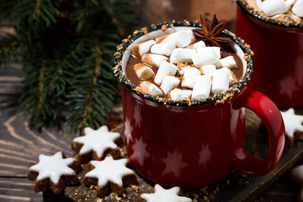 居心地の良い冬の飲み物ホット チョコレート クローズ アップ水平 — ストック写真