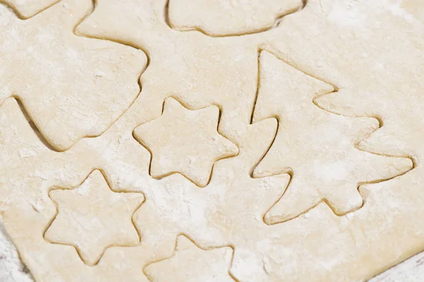 Pasta Cuocere Biscotti Natale Primo Piano Vista Dall Alto — Foto Stock