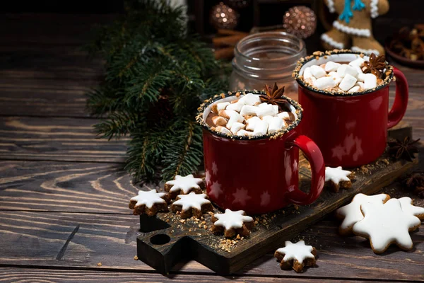 Cozy Winter Drink Hot Chocolate Wooden Table Horizontal — Stock Photo, Image