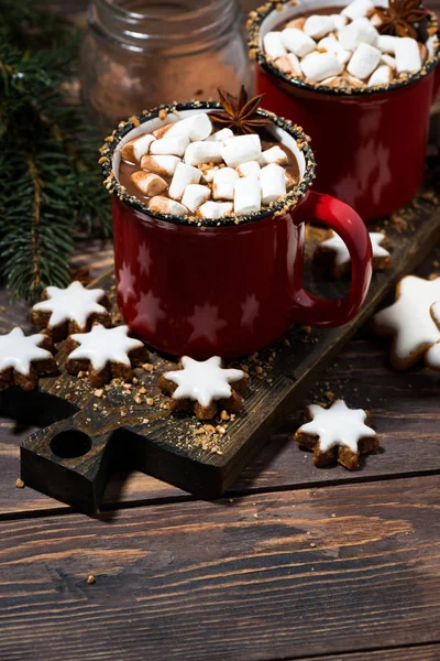 Cozy Winter Drink Hot Chocolate Wooden Table Top View — Stock Photo, Image