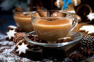 Kış davranır, masala çay ve zencefilli kurabiye adam kurabiye, closeup yatay