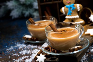 Kış davranır, baharatlı masala çay ve zencefilli kurabiye adam kurabiye, portre