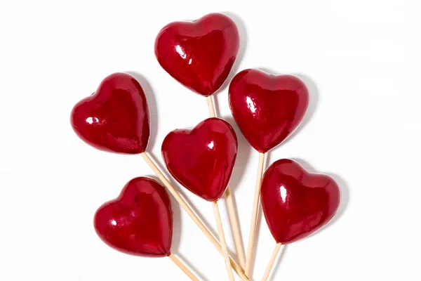 Decorative Hearts Sticks White Background Closeup Top View — Stock Photo, Image