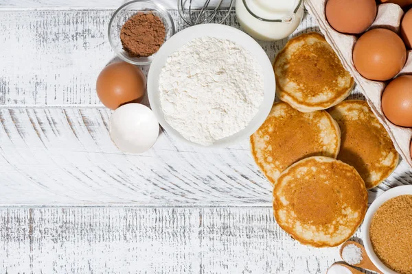 Ingrédients Pour Cuisson Des Crêpes Vue Dessus Horizontale — Photo