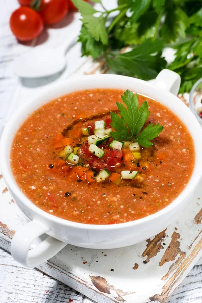 Cold Tomato Soup Bowl Closeup — Stock Photo, Image